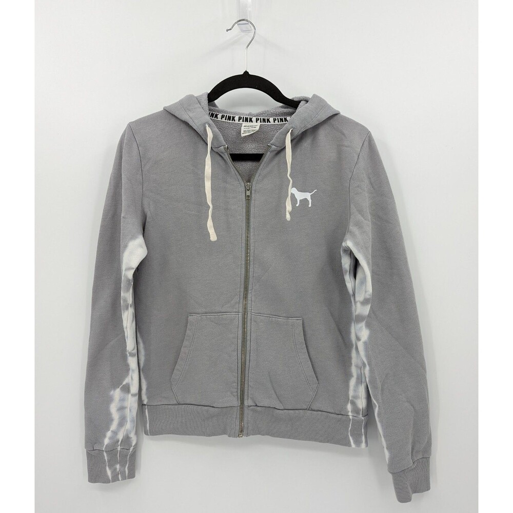 Victoria's Secret PINK Hoodie S Gray Tie Dye Full Zip-READ